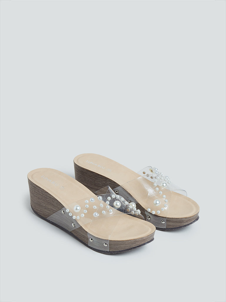 LUNA BLU White Pearl Wedge-Heel Sandals